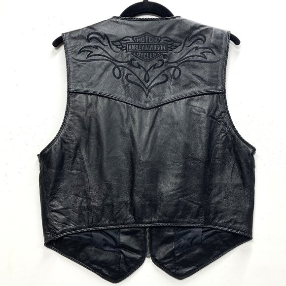 Harley Davidson Black Leather Biker Vest, Women's Large, Embroidered Logo, NEW - Picture 6 of 12